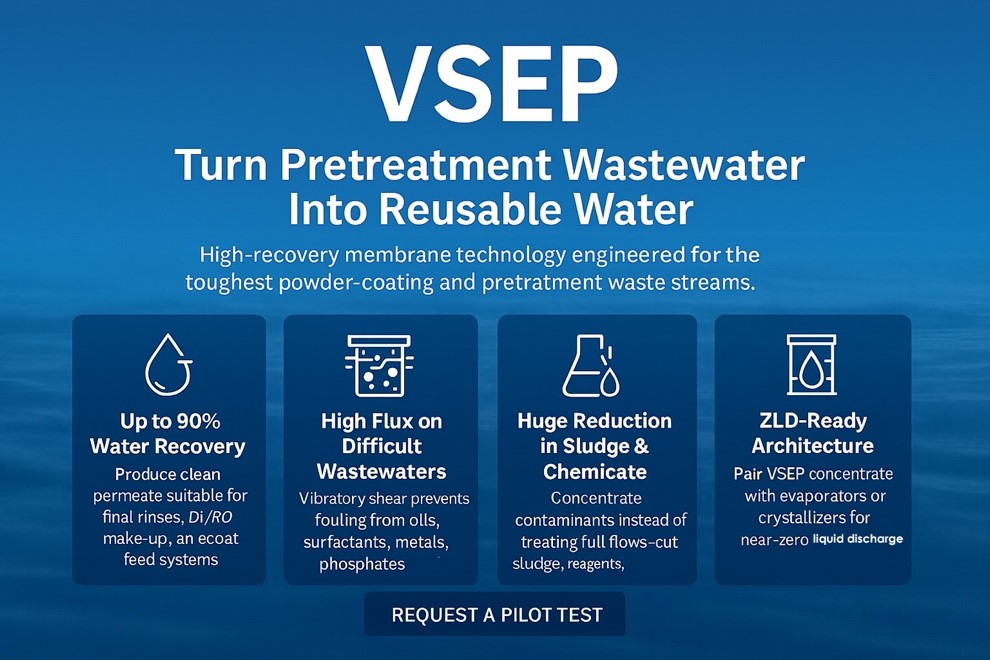 Graphic showing the benefit of powder coating wastewater treatment with VSEP